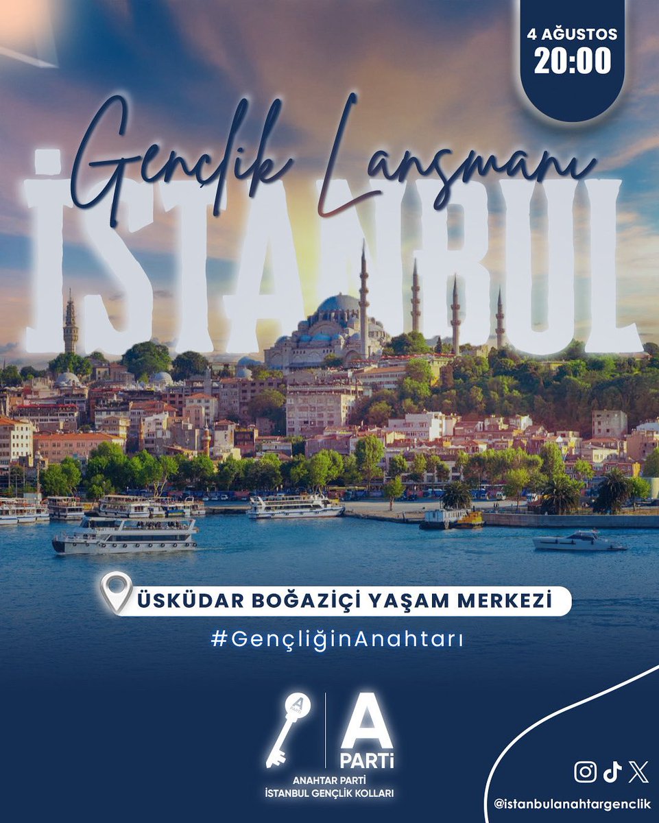 🇹🇷 Türk gençliği, şimdi söz sırası sende!
4 Ağustos’ta İstanbul’un Anahtar Gençleri sahneye çıkıyor!
Genel Merkez Gençlik Kolları Başkanımız Ahmet Murat Hatabay ve İstanbul İl Başkanımız Op. Dr. Altuğhan Cahit Vural ile birlikte, yepyeni bir başlangıca imza atıyoruz.