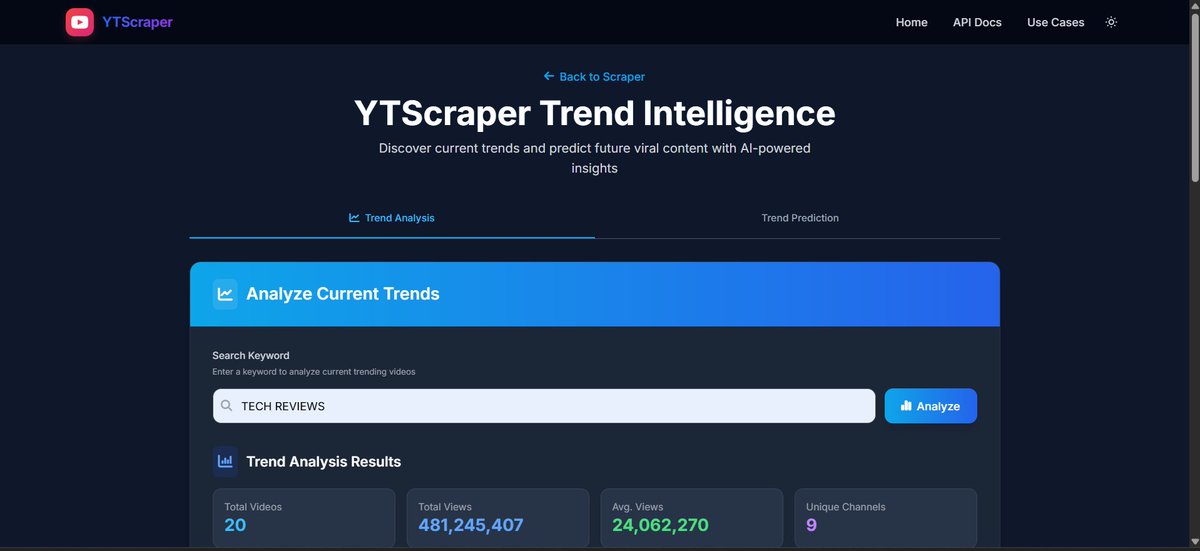 ApPatra's tweet image. 🚀 Day 10: 
📈 Added Trend Intelligence — find viral content & future trend ideas 
🔍 Search keywords → Get trending videos 
🔜 Turning this into a full SaaS 
👉 youtubescraper.in 
#BuildInPublic #DevTools #YouTubeAPI #WebScraping #OpenSource #100DaysOfCode #IndieHacker