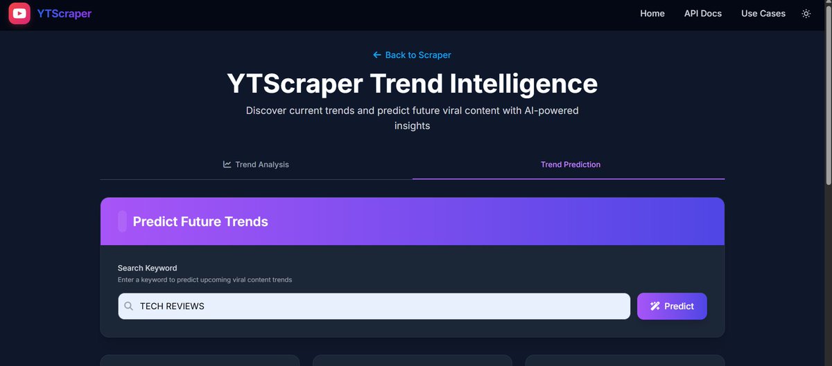 ApPatra's tweet image. 🚀 Day 10: 
📈 Added Trend Intelligence — find viral content & future trend ideas 
🔍 Search keywords → Get trending videos 
🔜 Turning this into a full SaaS 
👉 youtubescraper.in 
#BuildInPublic #DevTools #YouTubeAPI #WebScraping #OpenSource #100DaysOfCode #IndieHacker