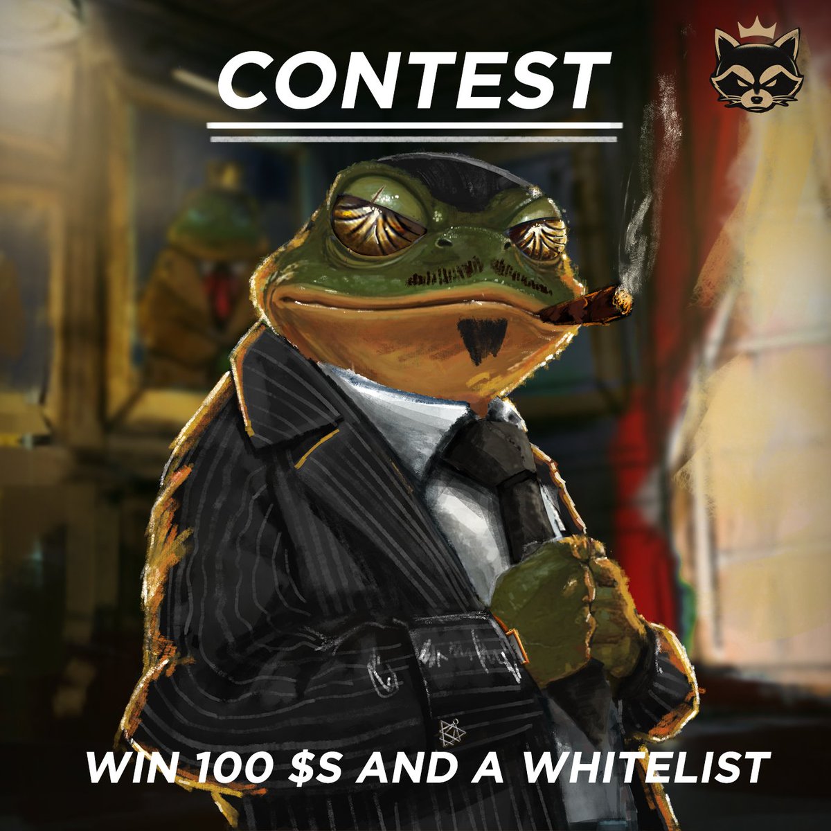 PONZICO CONTEST - WIN A WHITELIST and 100 $S 🐸🐸🐸
Our NFT's worldbuilding is based on 1930-1950's Newyork mobsters.

🚨CONTEST🚨:
+Come up with 1 cool trait that could be added to the set and the winners will be included and receive a whitelist.
List of traits below 👇👇👇
