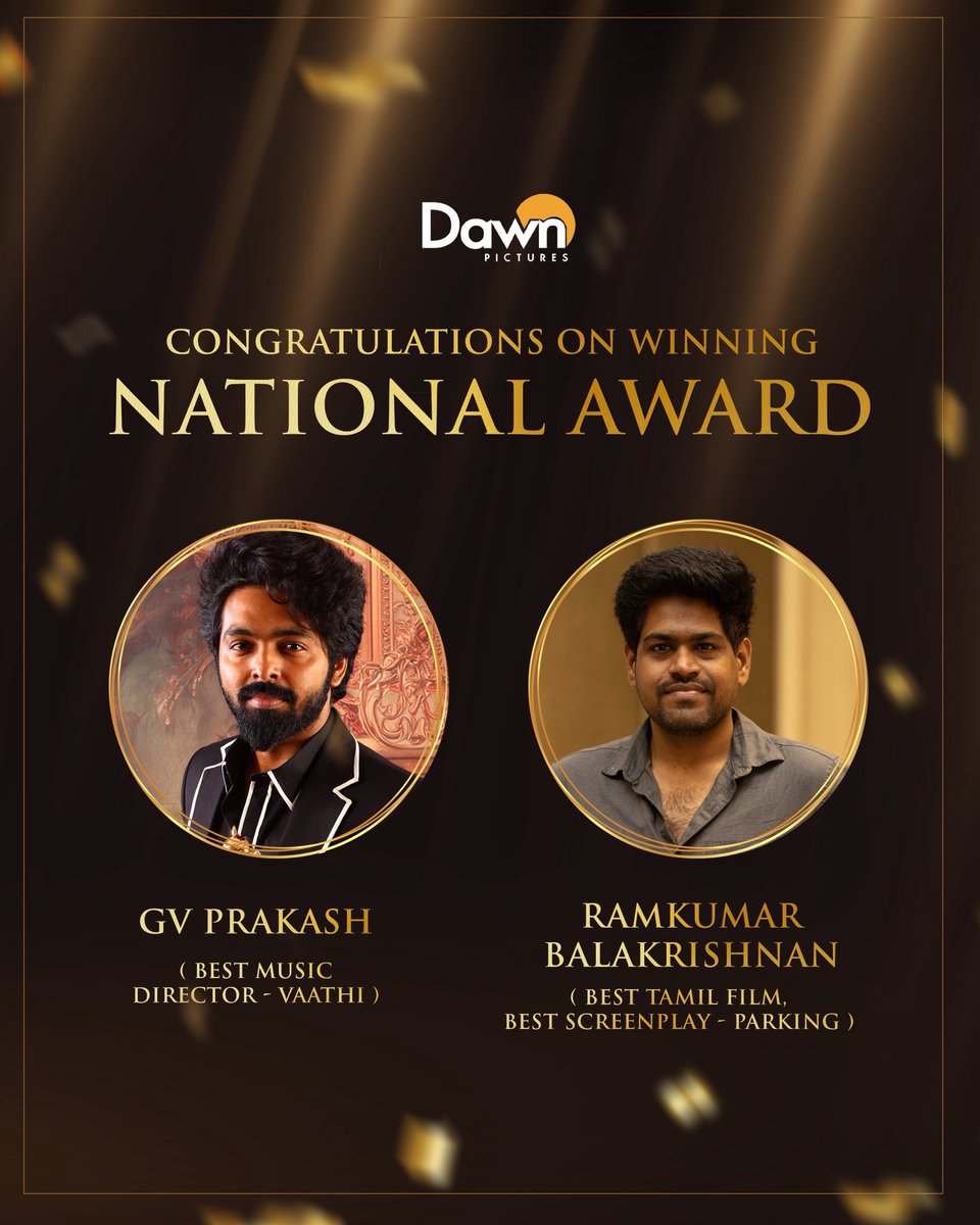 DawnPictures (@dawnpicturesoff) on Twitter photo A proud and happy moment for our composer <a href="/gvprakash/">G.V.Prakash Kumar</a> and our director <a href="/ImRamkumar_B/">Ramkumar Balakrishnan</a> who won big at the #71stNationalFilmAwards 🏅 A proud and happy moment for our composer <a href="/gvprakash/">G.V.Prakash Kumar</a> and our director <a href="/ImRamkumar_B/">Ramkumar Balakrishnan</a> who won big at the #71stNationalFilmAwards 🏅