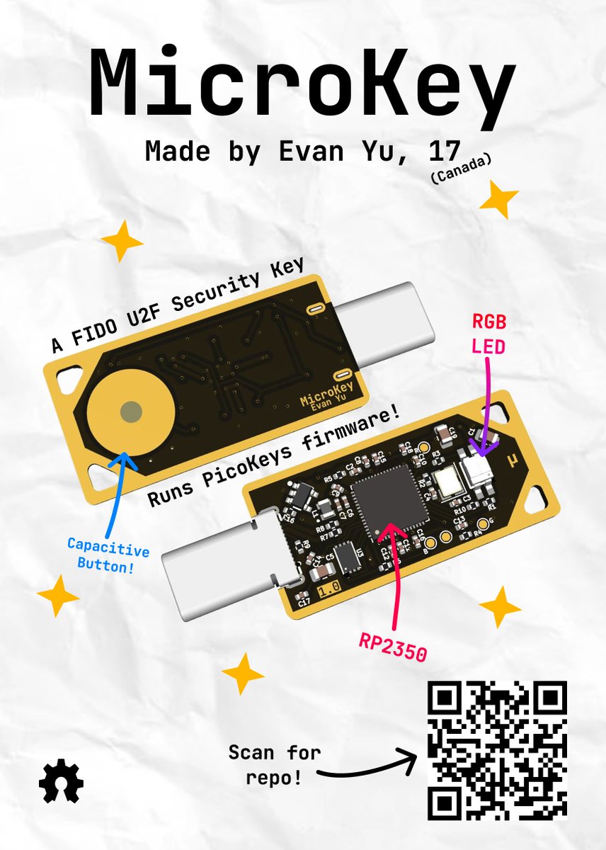 GitHubEducation's tweet image. More from Undercity Hackathon at @github HQ:

🌡️ STM32 Non-Contact Thermometer by Samanta (15, India)
💻 Pico+ microcontroller board (RP2350) by Evan Yu (17, Canada)
🔐 MicroKey — open-source hardware security key also by Evan Yu

Built by @hackclub high-schoolers.