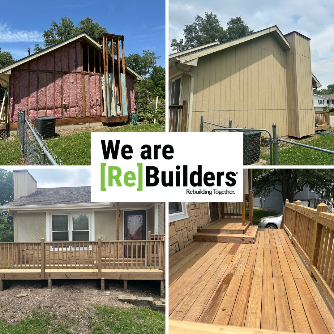 RebuildingKC's tweet image. We are grateful for our corporate partners! EquipmentShare and Smith &amp;amp; Boucher, Inc. worked together to bless a homeowner in need. Volunteers from EquipmentShare replaced siding on the home, and volunteers from Smith &amp;amp; Boucher, Inc. rebuilt the front porch.