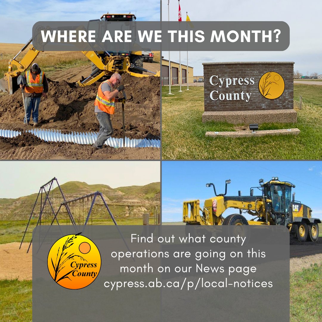 🔎 Where are we this month?
Find out what county operations are going on in August on our News page cypress.ab.ca/p/local-notices

#CypressCounty