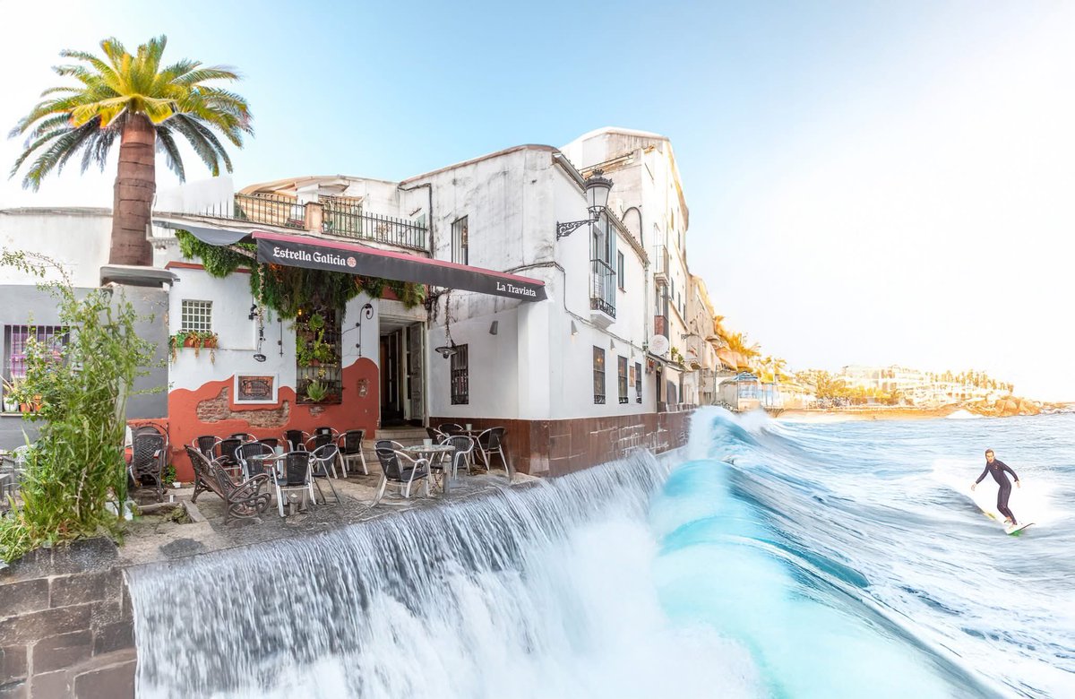 Te presentamos nuestra "OLA SECRETA" (100% real, no fake como la de la foto 😉🌊👌).
Aquí practicas:
Relajación profunda en terraza ☀️😌
Hidratación extrema con cócteles ❄️🍍
Resistencia al calor con sombra + brisa 💨
¿Resultado?
Llegarás a la playa como un PRO del descanso. 🏖️✨