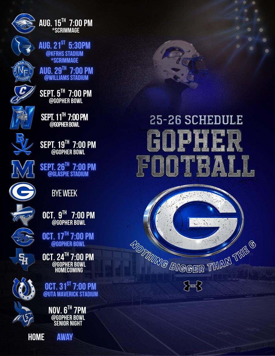 🏈Gopher Football🏈 (@gopher_football) on Twitter photo Here's the 2025-2026 Football Schedule for THE Grand Prairie High School. Can't wait to see all the fans at the Gopher Bowl this year. #NothingBiggerThanTheG #GPFamily #GopherWay #AhhhGP
<a href="/CoachKenRoss/">Kenchee Ross</a> <a href="/GPHSGophers/">Grand Prairie HS</a> <a href="/txhsfbgameday/">TXHSFB Gameday</a> <a href="/SportsDayHS/">SportsDayHS</a> Here's the 2025-2026 Football Schedule for THE Grand Prairie High School. Can't wait to see all the fans at the Gopher Bowl this year. #NothingBiggerThanTheG #GPFamily #GopherWay #AhhhGP
<a href="/CoachKenRoss/">Kenchee Ross</a> <a href="/GPHSGophers/">Grand Prairie HS</a> <a href="/txhsfbgameday/">TXHSFB Gameday</a> <a href="/SportsDayHS/">SportsDayHS</a>