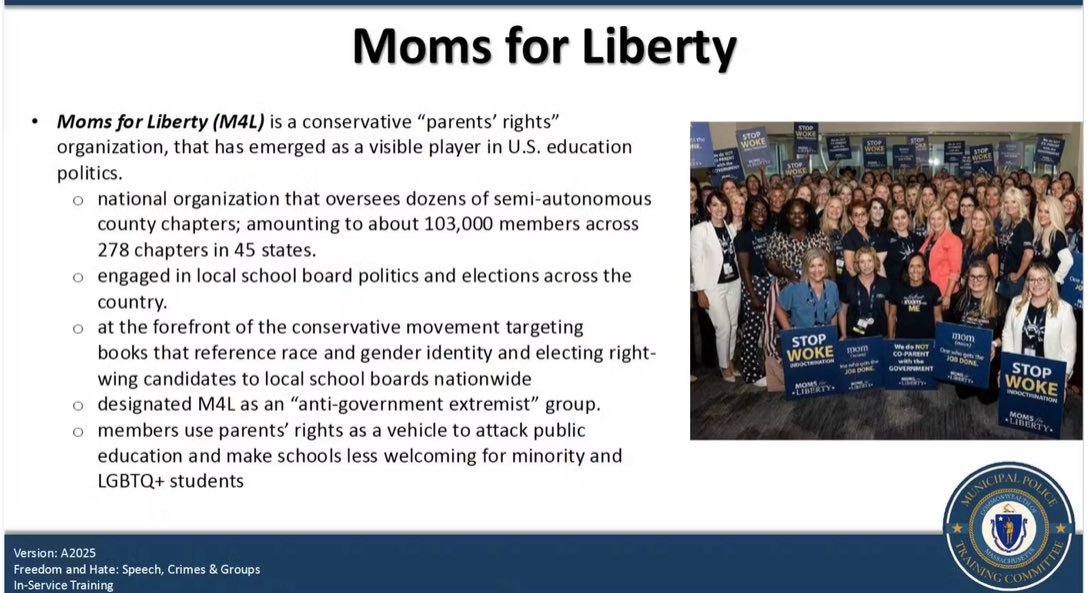 Scarlett Johnson (@scarlett4kids) on Twitter photo 🚨Breaking: Massachusetts police are being trained to label <a href="/Moms4Liberty/">Moms for Liberty</a> as a “hate group” — alongside Antifa and neo-Nazis. That’s not only inaccurate—it’s a dangerous mischaracterization🧵 🚨Breaking: Massachusetts police are being trained to label <a href="/Moms4Liberty/">Moms for Liberty</a> as a “hate group” — alongside Antifa and neo-Nazis. That’s not only inaccurate—it’s a dangerous mischaracterization🧵