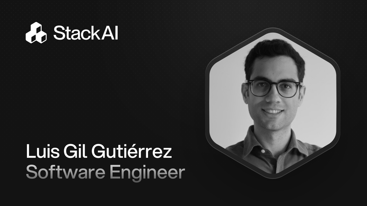 StackAI_HQ's tweet image. 🤓 Our software engineering team got a good one—introducing Luis Gil Gutiérrez!

Want to build AGI with us? 😎 Check out listings here: f.mtr.cool/unycablajc

#StackAI #AgenticAI #NewHire #EnterpriseAI #AI