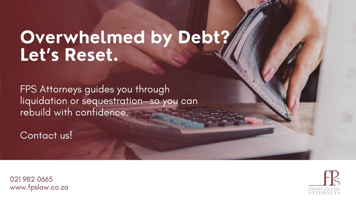 Struggling with overwhelming debt? 🔄💸

Whether it’s business liquidation or personal sequestration, FPS Attorneys provides expert legal support to help you reset and rebuild.

📞 Speak to our debt resolution team today.
🔗 fpslaw.co.za

#FPSAttorneys #LegalSupport