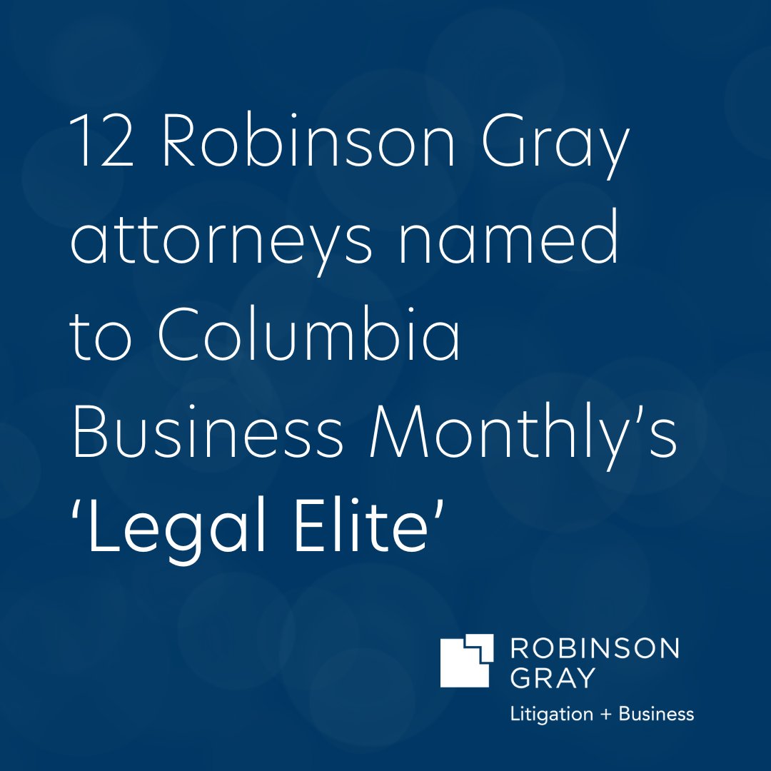 Twelve Robinson Gray attorneys have been named to Columbia Business Monthly's 2025 Legal Elite of the Midlands list!

Peer recognition is always meaningful—and we’re honored to be included among the region’s top legal professionals.

Read more here: bit.ly/45rMP2N