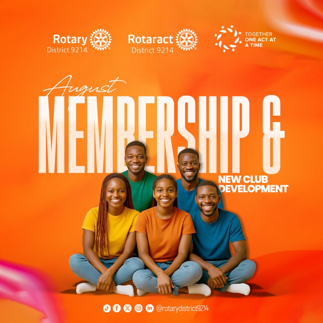 August is Membership &amp; New Club Development Month.
We celebrate the commitment, diversity, and growth of our Rotary and Rotaract family. 🌍

Let’s continue to strengthen our clubs, welcome new members, and create lasting impact—together.
#Rotary9214 #Rotaract9214 #MembershipMonth