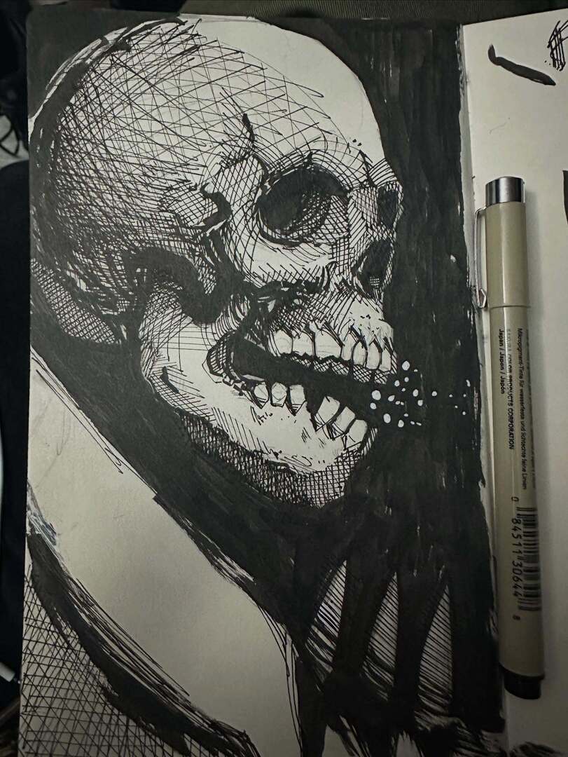 Zorbius15's tweet photo. Inked skull with a Micron. #micron
•
•
#ink #inking #skull #skullart #sakura #horror #horrorart #comicart #comics #ghostrider #madcavestudios #inker #crosshatch #crosshatching #vertigocomics #darkhorsecomic https://t.co/aYm5qvw2Ih