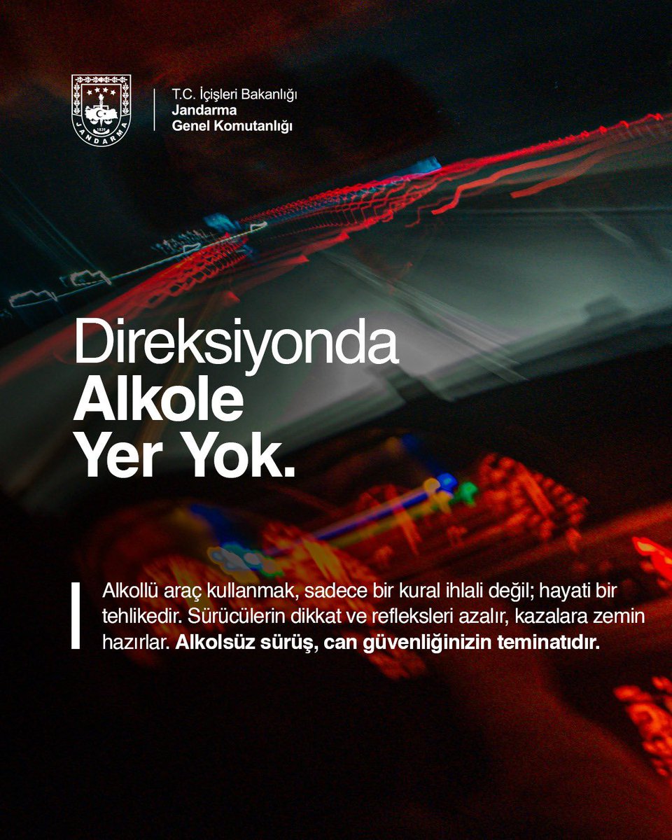 Değerli Yol Kullanıcıları❗
️
Alkollü olarak araç kullanmak hem sizin hayatınızı hem de sevdiklerinizin ve başkalarının hayatını tehlikeye atar.
Lütfen hayatınızın kontrolünü alkole bırakmayın❌
#Jandarma
#TrafikJandarması