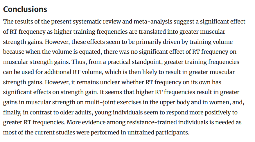 Effect of Resistance Training Frequency on Gains in Muscular Strength: A Systematic Review and Meta-Analysis

link.springer.com/article/10.100…