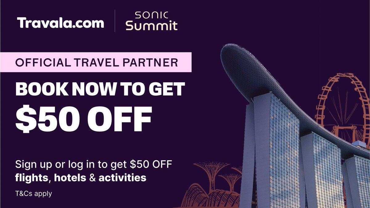 Travala.com 🏨 ✈️ (@travalacom) on Twitter photo 📢 Travala is the Official Travel Partner of <a href="/SonicLabs/">Sonic Labs</a> Summit 2025
Heading to Singapore for the event?
Sept 29-30
Get $50 OFF when you book hotels, flights & activities ✈️
Claim your discount via the special link below!👇 bit.ly/4lBvgTb
Travel with your fav crypto! 📢 Travala is the Official Travel Partner of <a href="/SonicLabs/">Sonic Labs</a> Summit 2025
Heading to Singapore for the event?
Sept 29-30
Get $50 OFF when you book hotels, flights & activities ✈️
Claim your discount via the special link below!👇 bit.ly/4lBvgTb
Travel with your fav crypto!