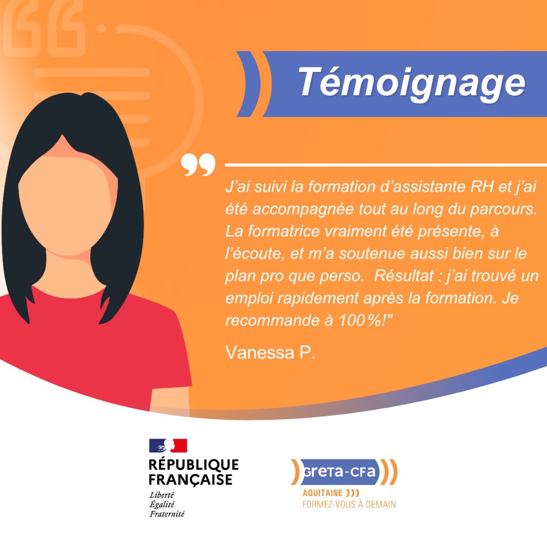 Vanessa a suivi la formation Assistante RH  avec le GRETA-CFA Aquitaine, Agence des Landes.
 Un parcours formateur, un accompagnement solide… et une insertion rapide à la clé !

➡️ Envie de vous former à un métier qui recrute ? Contactez-nous : urlr.me/!contact_gca