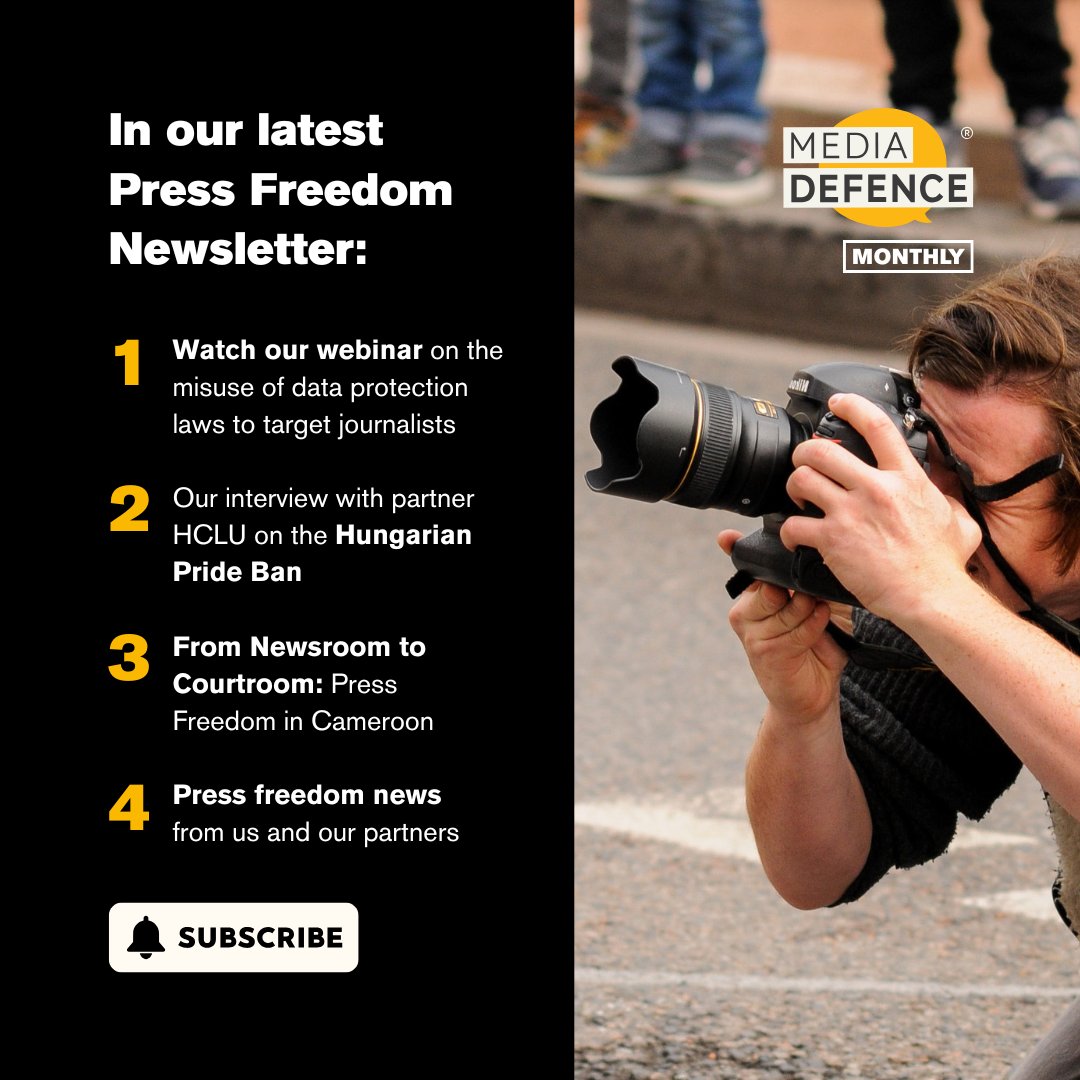 📢 In our latest Press Freedom Newsletter

From legal updates to journalists' stories, stay informed on the evolving threats to media freedom.

📰 Read latest issue: bit.ly/3UDgPCC

📚 Browse archive: bit.ly/3JbL3tQ

🔔 Subscribe here: bit.ly/3IVPiK0