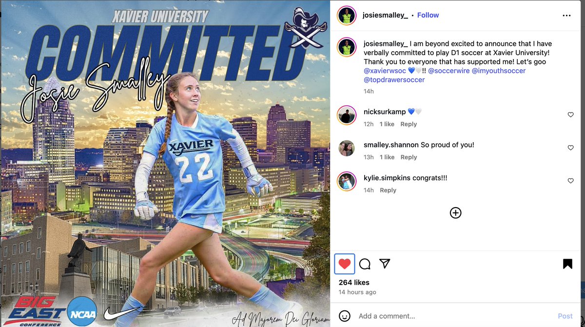 Congratulations ❤️ to this 2027 #ECNL player who has verbally committed to play college soccer!!