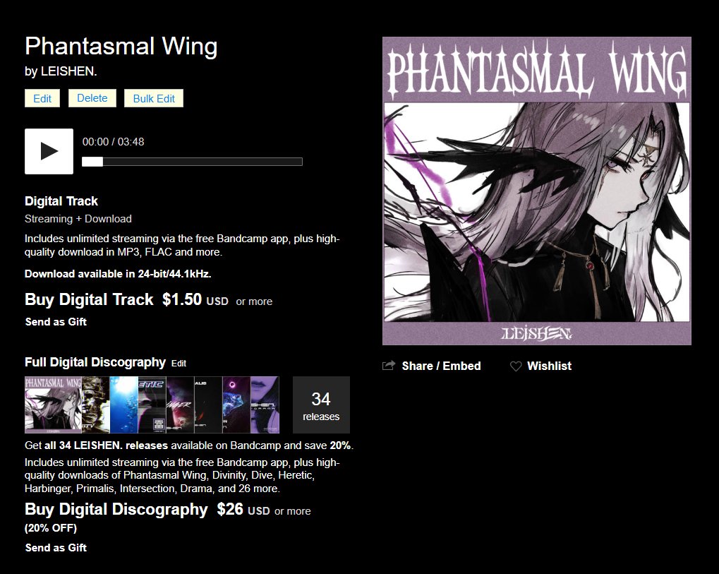 LEISH3N's tweet photo. 『Phantasmal Wing』
new music!!! i don't know how to make promo posts work, just consider listening and buying some music today, like this new track I poured my soul into

revenue share goes directly to the artist for today
#BandcampFriday

link in reply ⬇️⬇️ https://t.co/uVLDFXLEDX