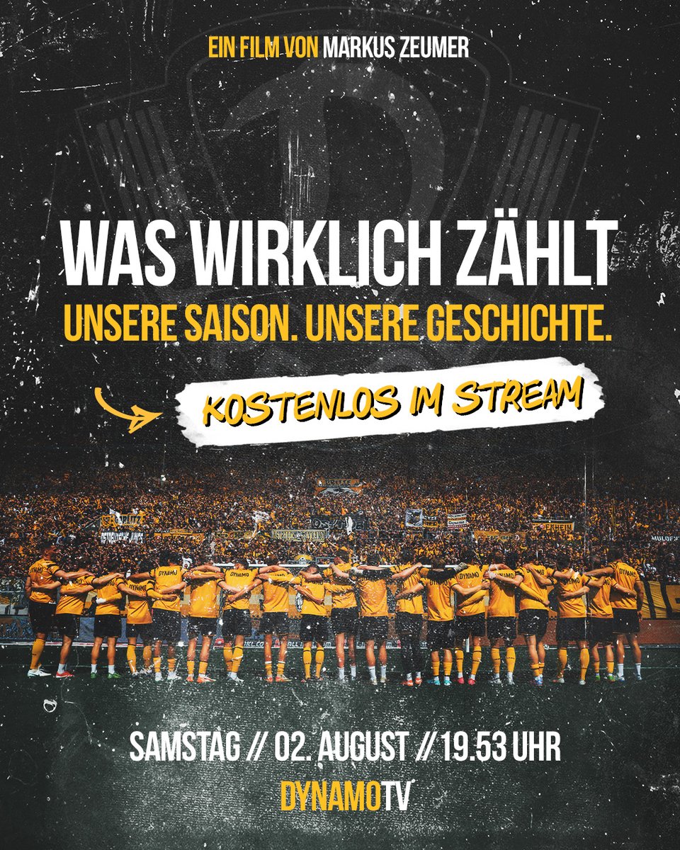 Große Siege, bittere Niederlagen, überschwänglicher Jubel: Der Aufstiegsfilm „Was wirklich zählt“ ist nach seiner emotionalen Premiere im Rundkino ab Samstagabend auch kostenfrei bei #DynamoTV zu sehen. Für alle, die ein Teil davon waren. 📺👉 sgd-1953.de/aufstiegsfilm #sgd1953