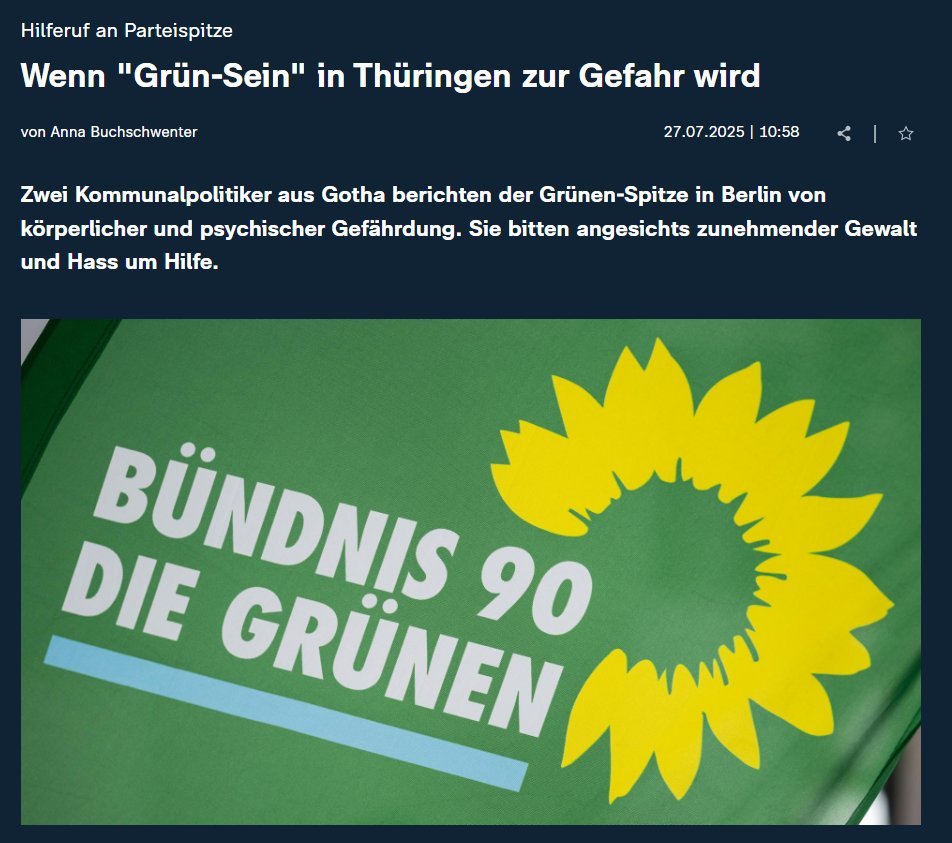 Ich hab heute 2 Stunden mit einer grünen Freundin aus Gotha telefoniert. Sie hat mir sehr eindrücklich erzählt was da abgeht.

Wir täten alle gut daran innezuhalten, manche Debatte ruhen zu lassen und zu fragen, was mit unserer politischen Kultur passiert und was uns entgleitet.