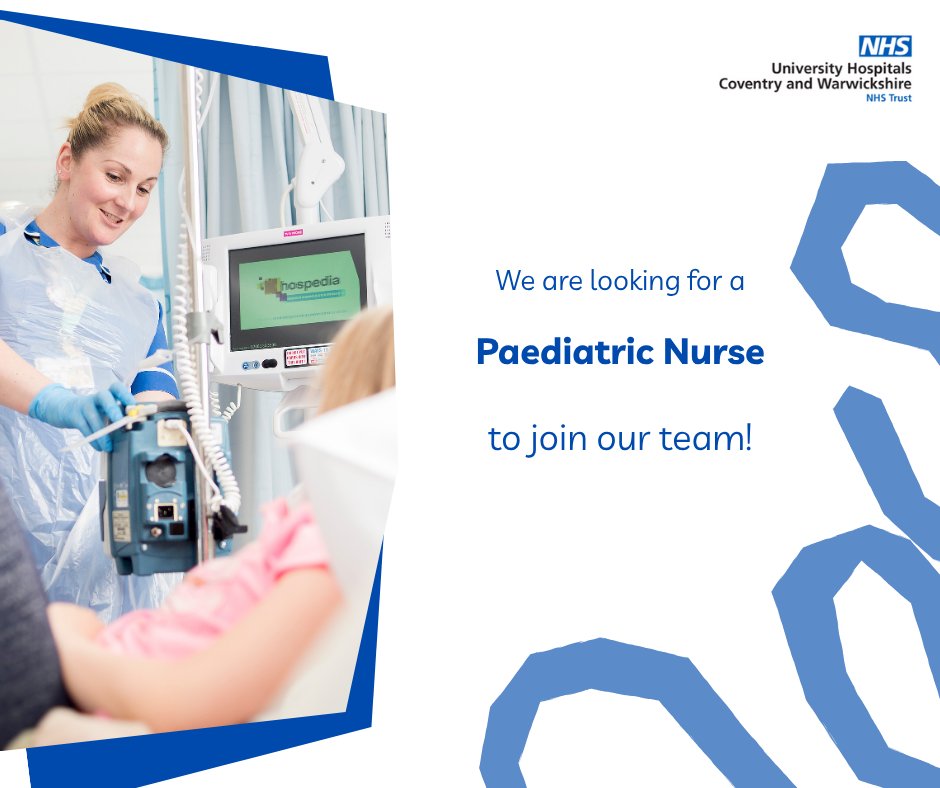We're hiring! Join University Hospitals Coventry &amp; Warwickshire NHS Trust as a Paediatric Nurse. 

Make a difference in children's lives.

 Apply now: jobs.uhcw.nhs.uk/job/v7372557

#NHSJobs #Paediatrics