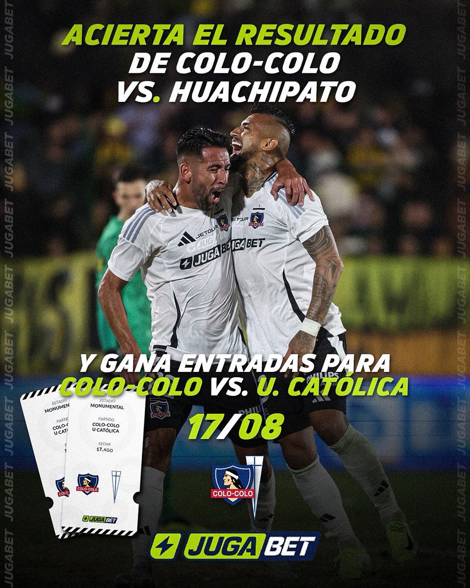 🤍🖤 ¿Quieres ganar entradas para el clásico ante la UC este 17 de agosto? 🎟️🔥
#JugaBet se la juega por ti, ¡y tú por el Cacique! 💪

Solo debes:
1️⃣ Comentar y acertar el resultado del partido entre Colo-Colo 🆚 Huachipato (este domingo).
2️⃣ Seguir a <a href="/jugabet_cl/">JugaBet Chile</a> 
3️⃣ Dar RT a