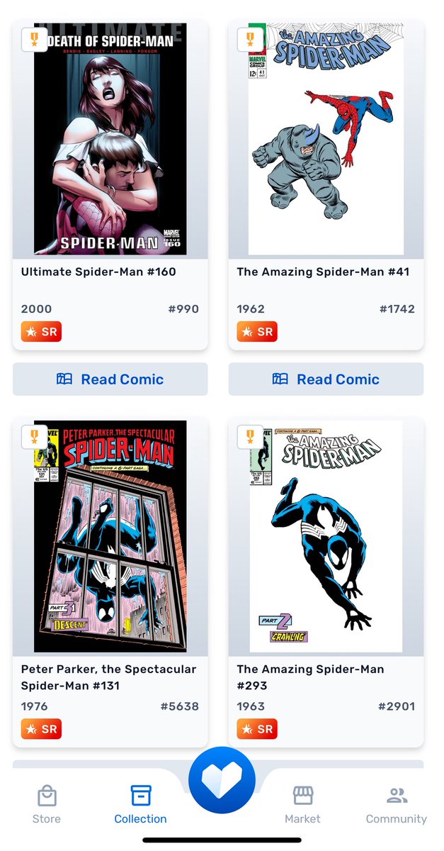 Clinc7155's tweet image. Scored two Secret Rare Spideys on drop and picked up two more on the market—yes, I overpaid, but no regrets when it’s @veve_official iconic first @Marvel NFT. Four SRs strong and still holding! 🕷️💎 #VeVeCollectibles #SpideySquad #VeVeFlex