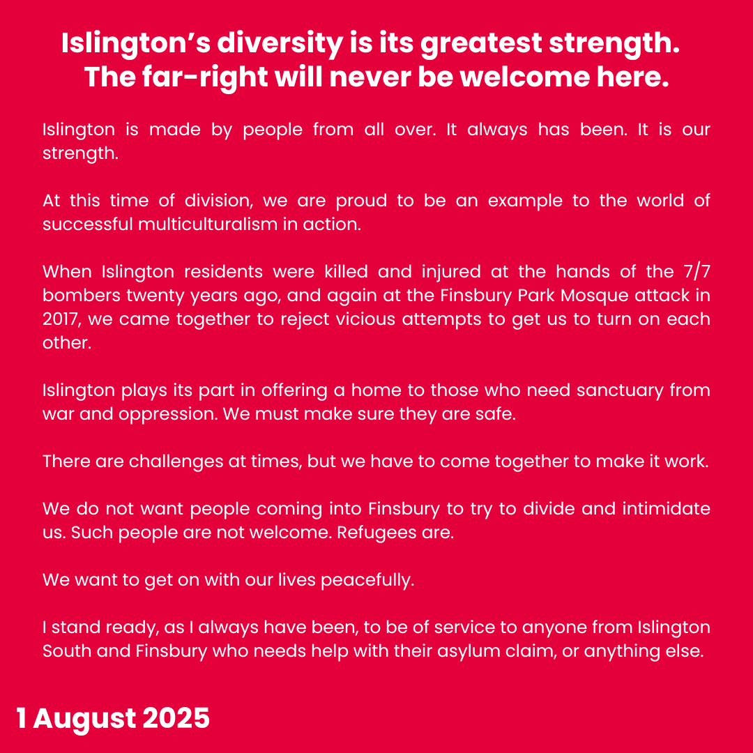 My statement regarding planned far-right activity in my constituency this weekend.