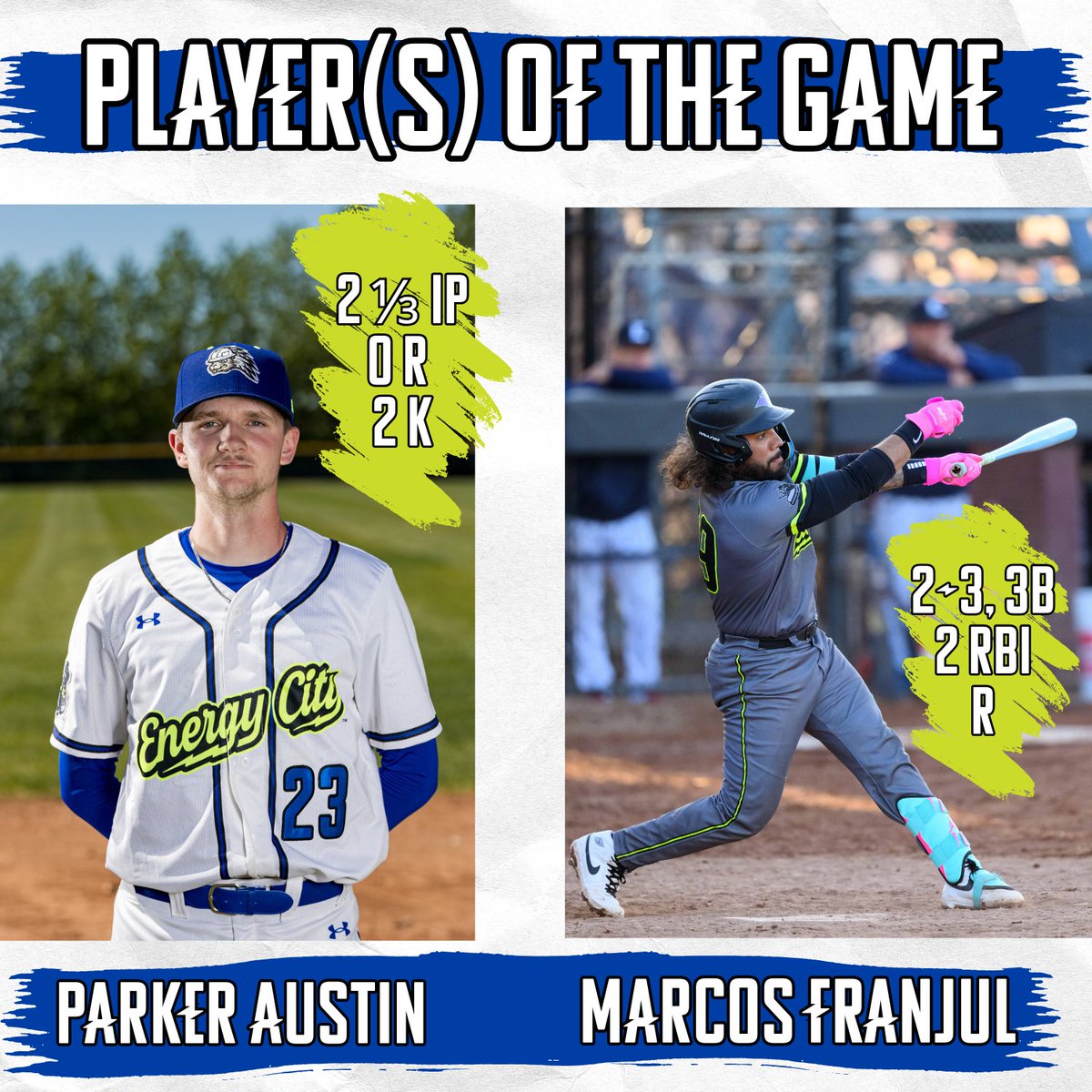 Congrats to our Players of the Game from last night's Double Header, Parker Austin and Marcos Franjul! 

Keep crushing it, we're gonna need it to sneak into the Playoffs!