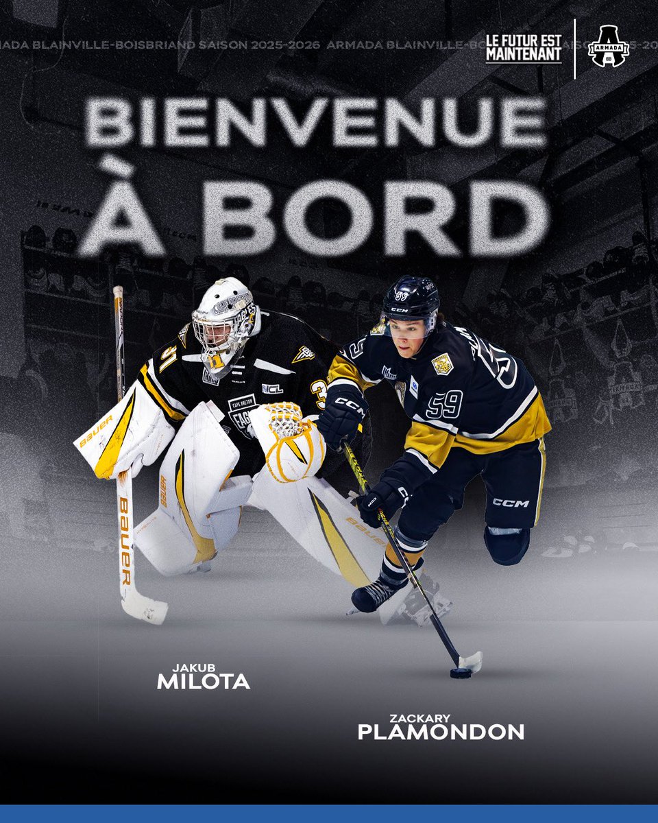 Bienvenue à bord, Jakub &amp; Zack! ⚓️

Fait à noter; notre nouveau gardien a été un choix de 4e tour des <a href="/PredsNHL/">Nashville Predators</a> au repêchage de 2024 de la <a href="/LNH_FR/">LNH</a>! 🙌

#LeFuturEstMaintenant⚡️