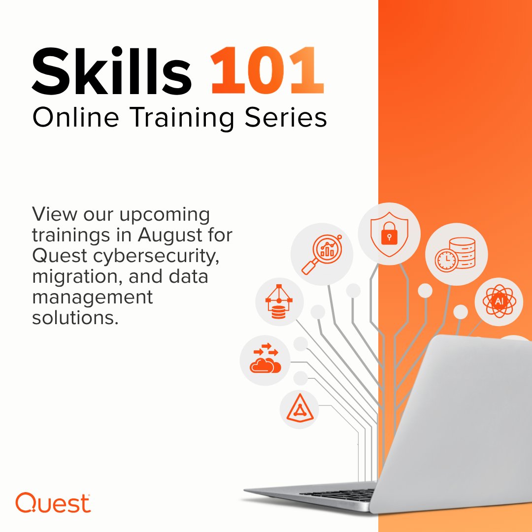 August = back to school 📝

Sharpen your skills with free, expert-led #Skills101 sessions from Quest:
Aug 6: AI &amp; data pipelines
Aug 13: Governing reporting
Aug 20: Toad DB connections
Aug 21: NTDS.dit protection
Aug 26: What’s new in Foglight

Sign up 👉okt.to/v9WfER