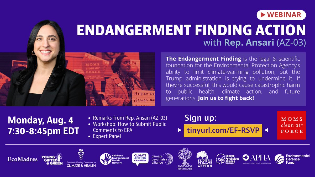 On August 4, join us + <a href="/RepYassAnsari/">Congresswoman Yassamin Ansari</a> to fight one of the most dangerous climate rollbacks yet: the EPA’s move to revoke the Endangerment Finding — the backbone of climate protections.

This decision could dismantle key protections for our health and our planet. We can’t stay