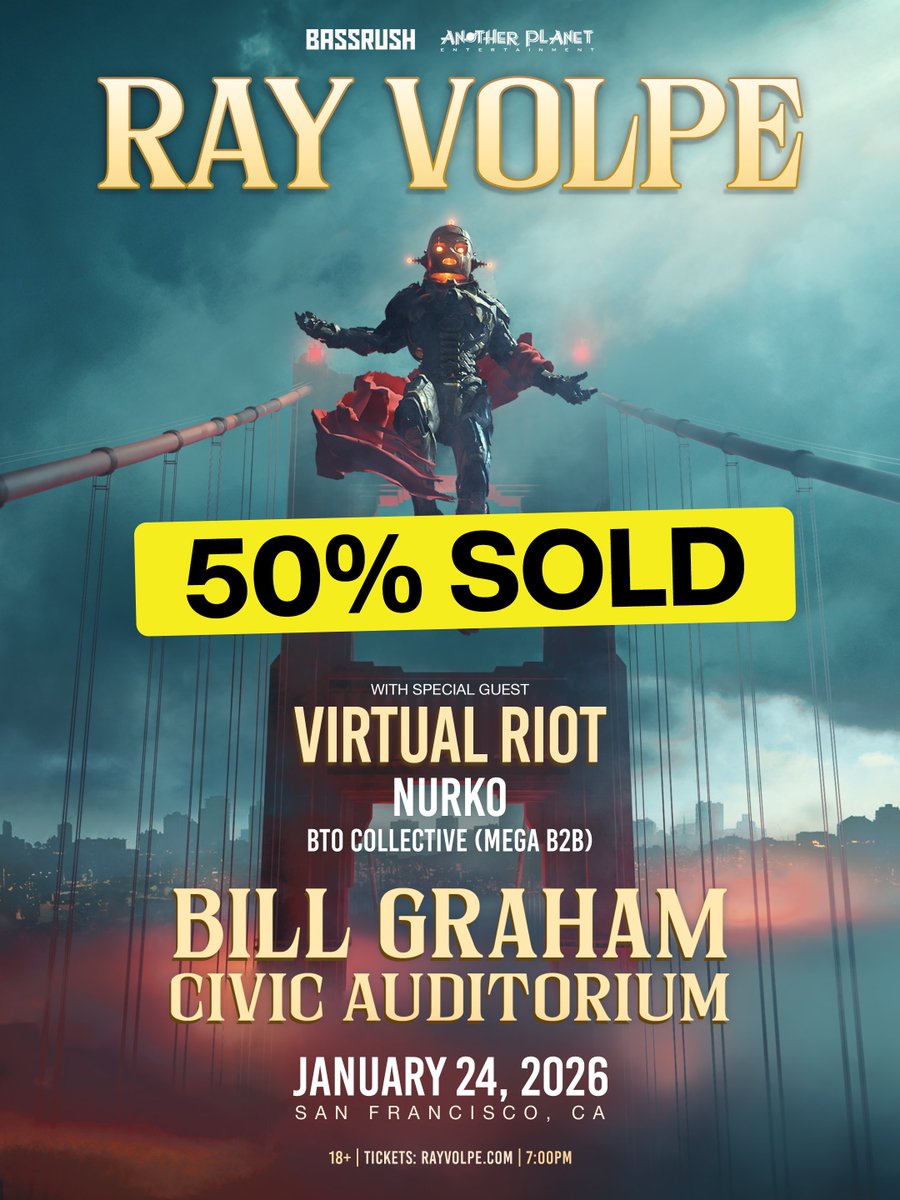 MY BILL GRAHAM SHOW IS ALREADY 50% SOLD FROM PRE-SALE!!!

GENERAL ON-SALE STARTS NOW!! 😭!!!
» rayvol.pe/sf26

this is genuinely the craziest moment of my life. i love yall so much. january can’t come soon enough 🥹