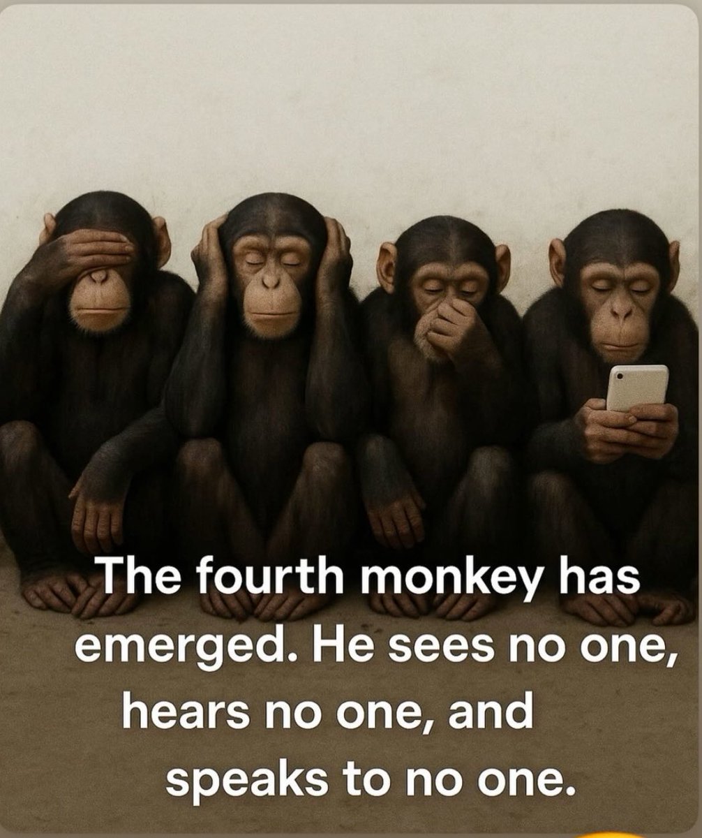 Josna2010's tweet photo. New Emergence π«£πββοΈ
The Fourth Monkeyπ΅
Sees only Mobile...
Hears only to Mobile ...
Speaks to only thyself...π₯
#FourthMonkey https://t.co/TrtSYwdEF1