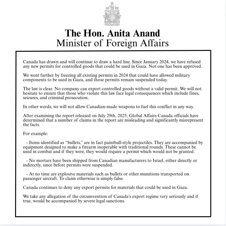 Please see my statement regarding the flawed report released earlier this week concerning Canadian arms exports ⬇️