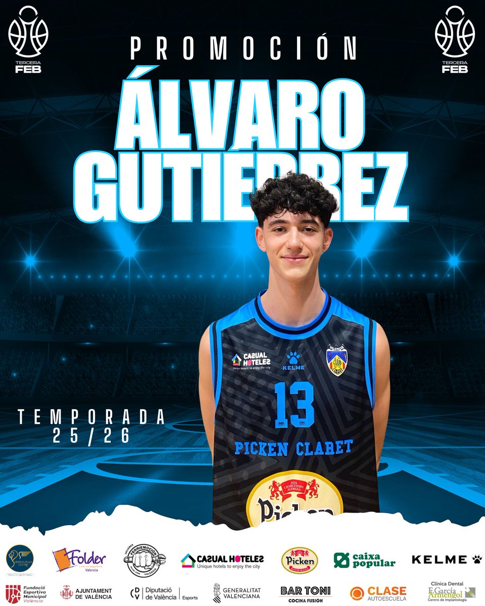 🤝 Promoción Tercera FEB
Álvaro Gutiérrez, otro canterano que formara parte de la plantilla Tercera FEB. Guti, que ya debutó con el primer equipo , promociona desde la categoría junior Autonómica, con ganas de seguir creciendo y aportar su talento y versatilidad #GoPickenclaret
