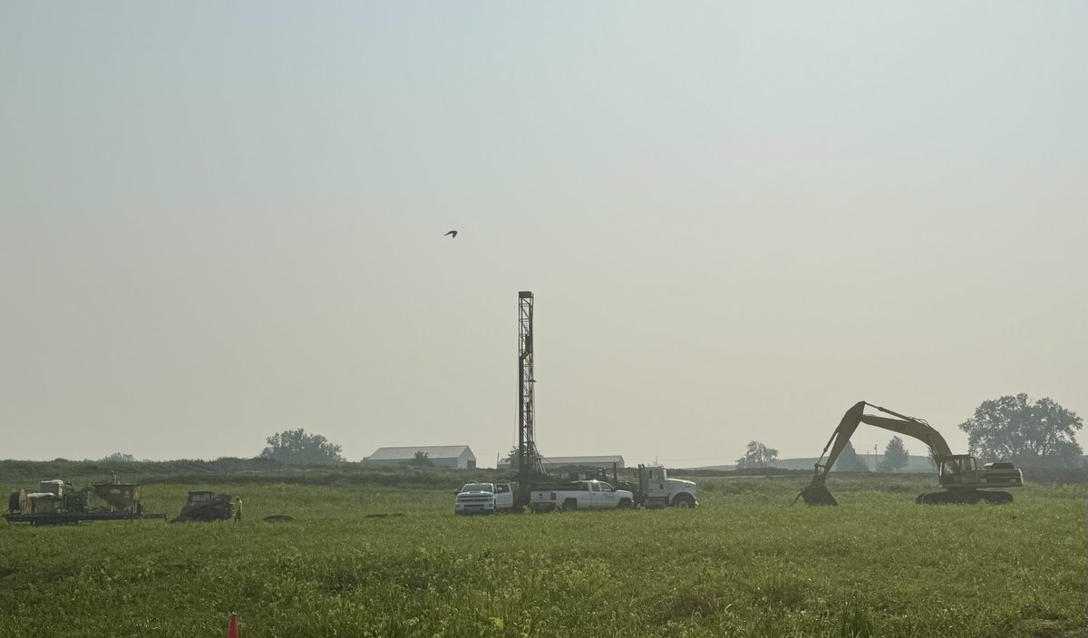 Even with record-setting July rain, work continues. Recent activity has been drilling wells for geothermal heating and crane assembly for setting precast walls. #WGBuildingFutures