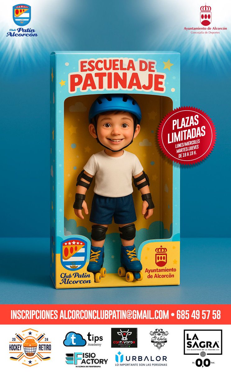Club Patín Alcorcón (@alcorconcp) on Twitter photo 🛼 ¡Aprende a patinar en #Alcorcón !
📢 ÚLTIMAS PLAZAS!!!!
🎓 Desde 4 años
🏒 Escuela de patinaje y hockey
📅 Lun/Miér o Mar/Jue | 18:00-19:00
ℹ️ patinalcorcon.com | 685495758 | alcorconclubpatin@gmail.com 💛💙 🛼 ¡Aprende a patinar en #Alcorcón !
📢 ÚLTIMAS PLAZAS!!!!
🎓 Desde 4 años
🏒 Escuela de patinaje y hockey
📅 Lun/Miér o Mar/Jue | 18:00-19:00
ℹ️ patinalcorcon.com | 685495758 | alcorconclubpatin@gmail.com 💛💙