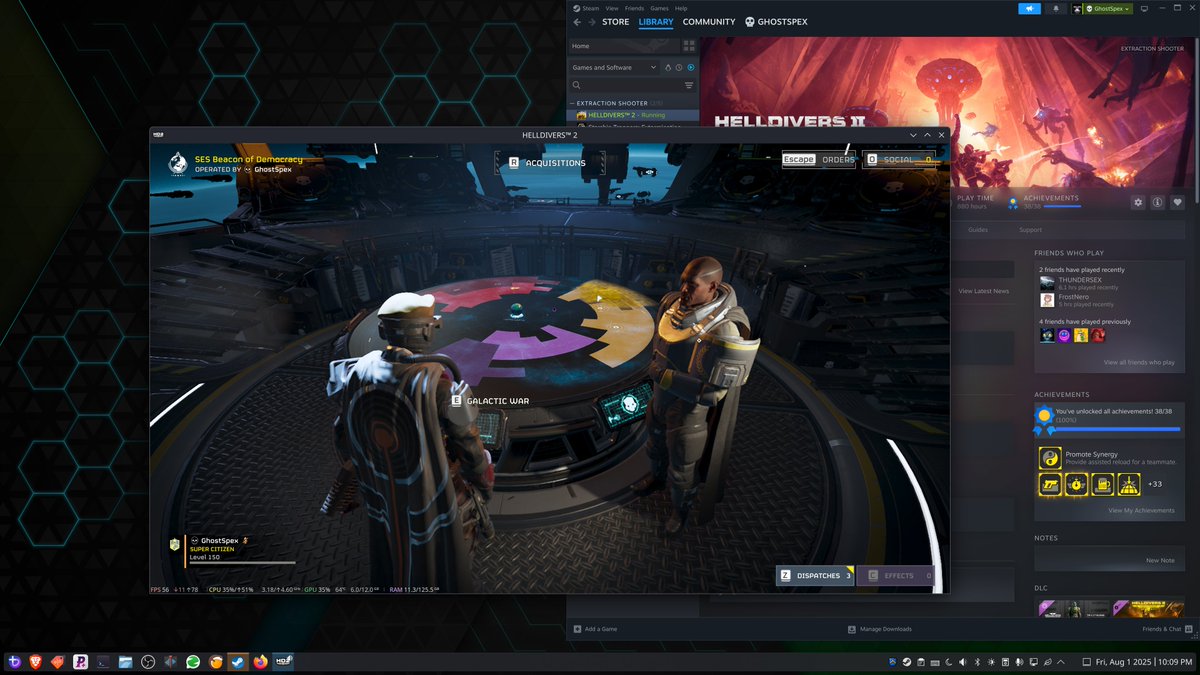 Running Helldivers 2 on Bazzite 42 (Linux Distro).