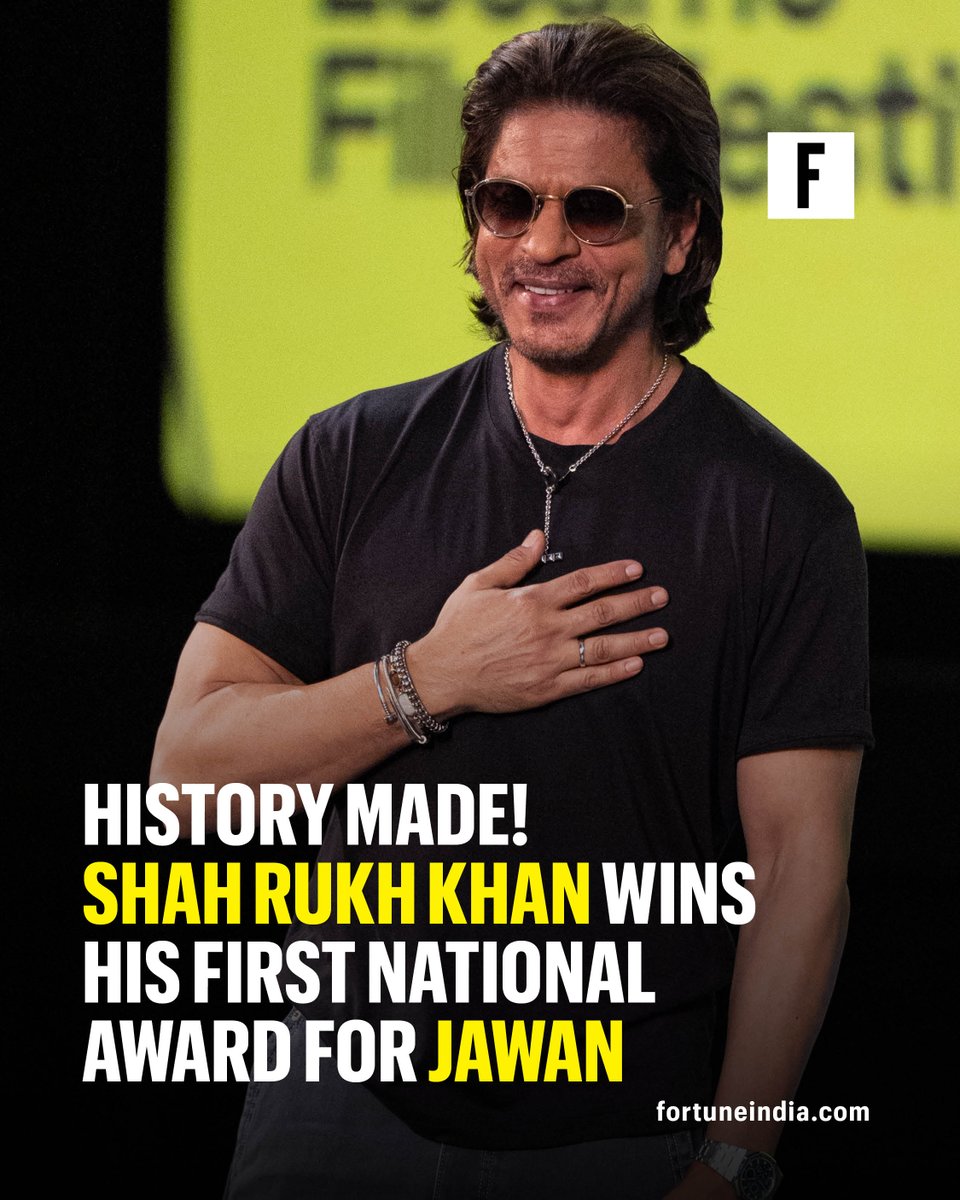 Fortune India (@fortuneindia) on Twitter photo Shah Rukh Khan (<a href="/iamsrk/">Shah Rukh Khan</a>) wins his first-ever National Award—33 years after debuting on the big screen—for his performance in the action thriller film Jawan at the 2023 National Awards. The veteran actor shares the accolade with Vikrant Massey (<a href="/VikrantMassey/">Vikrant Massey</a>), who won the award Shah Rukh Khan (<a href="/iamsrk/">Shah Rukh Khan</a>) wins his first-ever National Award—33 years after debuting on the big screen—for his performance in the action thriller film Jawan at the 2023 National Awards. The veteran actor shares the accolade with Vikrant Massey (<a href="/VikrantMassey/">Vikrant Massey</a>), who won the award