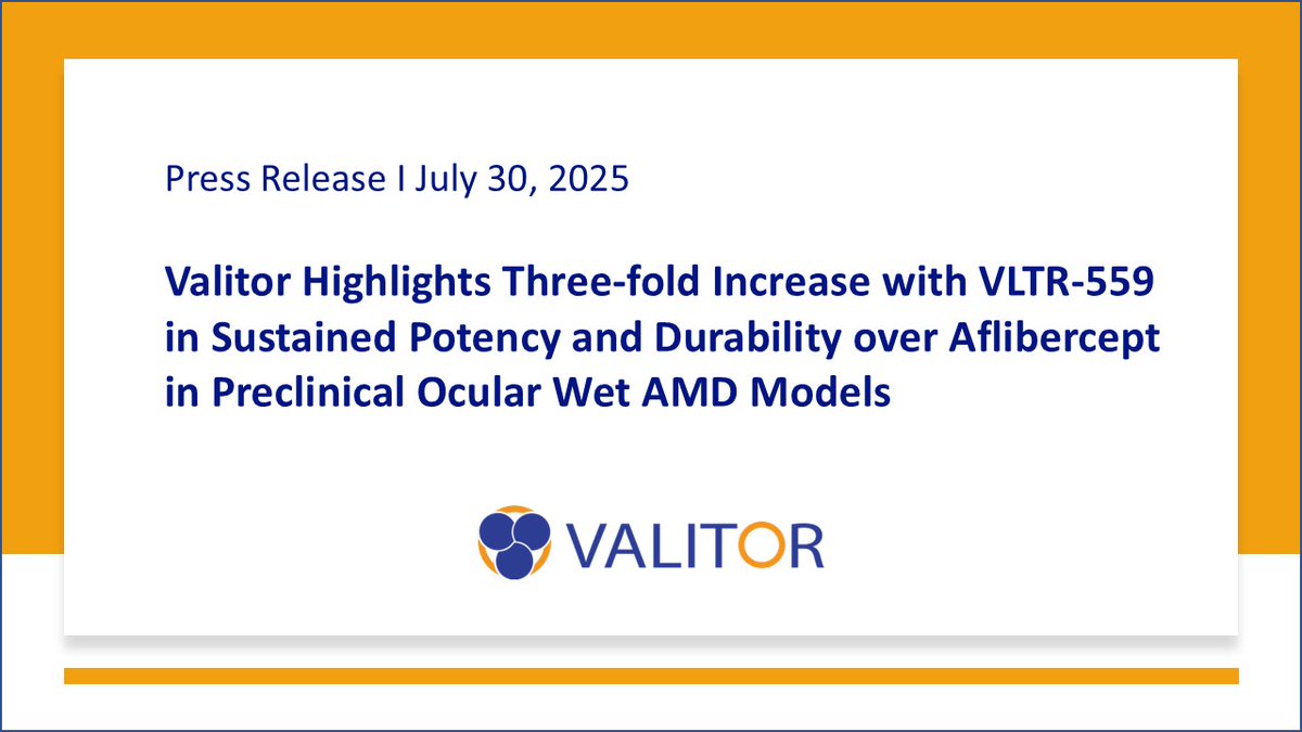 valitorbio's tweet photo. At #OISRetina President &amp; CSO Wesley Jackson, Ph.D., shared new data on VLTR-559, a long-acting treatment for wet AMD, showing prolonged ocular retention with durable high potency. Results highlight potential to improve outcomes &amp; lower costs for patients. https://t.co/NY9ucxmNVw https://t.co/A7eqMnAQPo