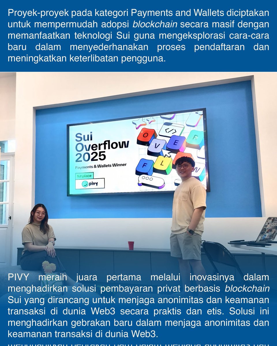 ekraf_ri's tweet image. Siapa bilang anak muda Indonesia nggak bisa bersaing di dunia teknologi global?!🧐
Dua talenta muda Indonesia, Kelvin Adithya dan Febi Mettasari dari KwekLabs berhasil mengukir prestasi besar dalam ajang Sui Overflow 2025, sebuah kompetisi hackathon global yang diselenggarakan…