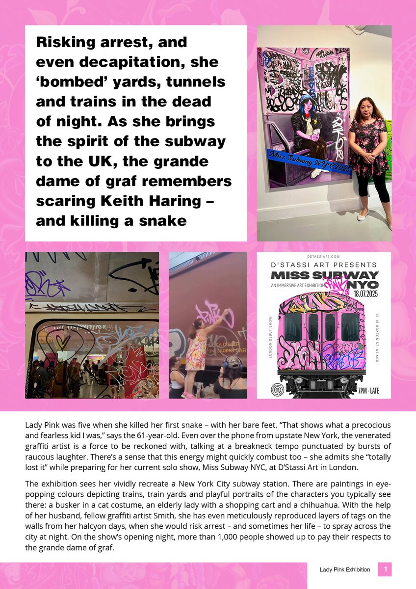 Justice_4_DandG's tweet image. Risking arrest, and even decapitation, she ‘bombed’ #yards, #tunnels and #trains in the dead of night. 

As she brings the spirit of the subway to the UK, the grande dame of #graf remembers scaring #KeithHaring – and killing a snake #art #graffiti #Justice_4_DandG
