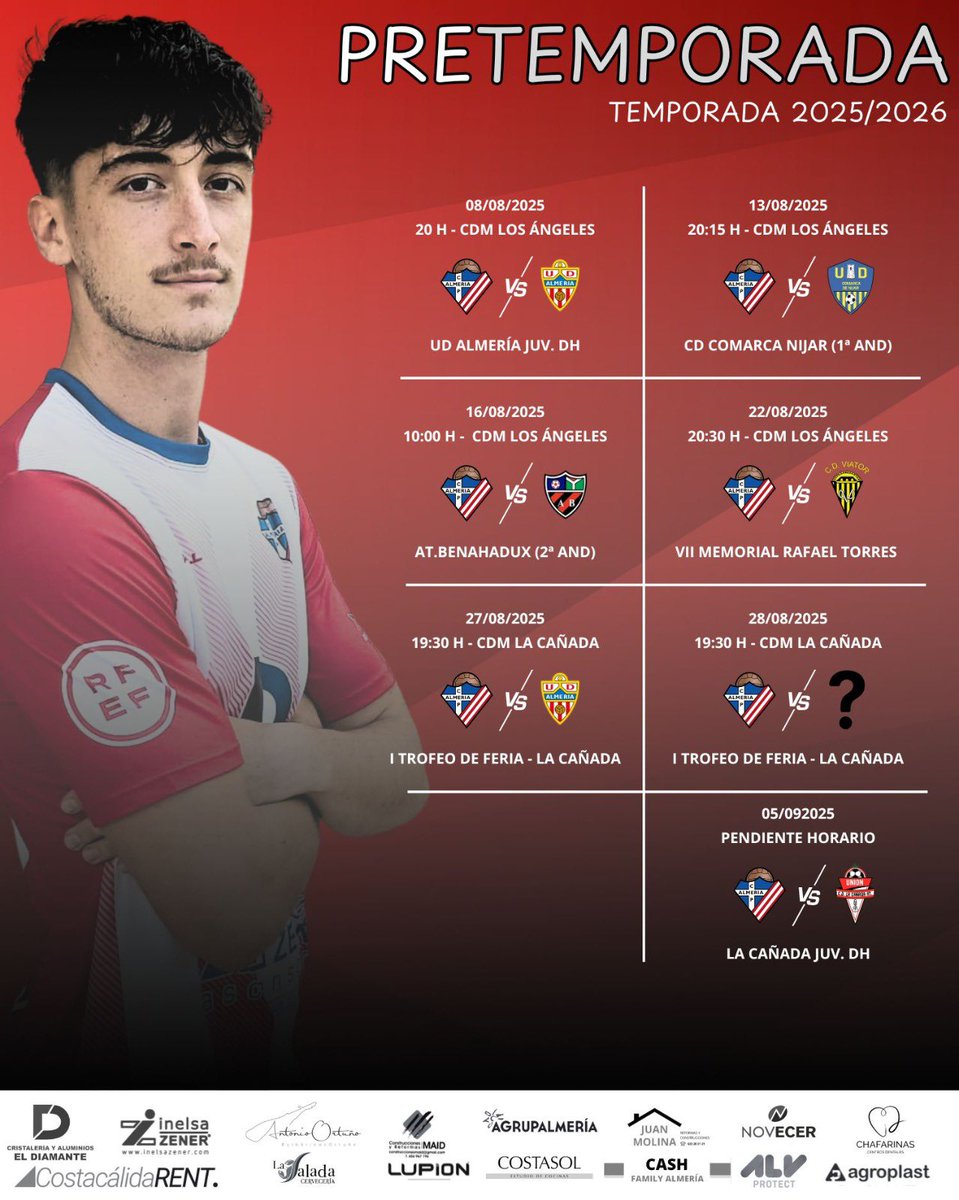 Pretemporada | Temporada 2024/2025

🕺🏻Nuestro primer equipo inició la pretemporada el pasado 30 de julio. En los siguientes días disputarán partidos amistosos.

⚠️ El día, horario, y lugar de partido puede variar.

#MushoPoli #DivisionHonor #ElOtroFutbol #Almeria #Futbol