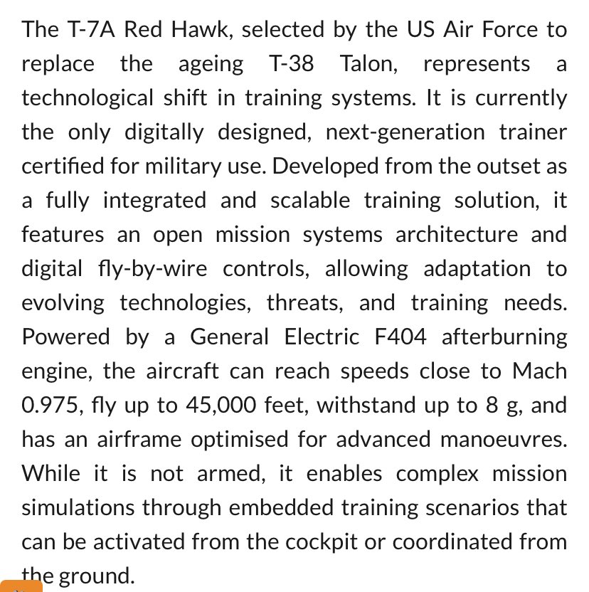 IanYorston's tweet image. UK looks to BAe-US-Swedish Red Hawk T7 trainer

#FastJets 

armyrecognition.com/news/aerospace…