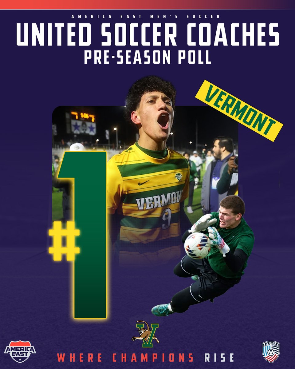 America East (@americaeast) on Twitter photo .<a href="/UVMmsoccer/">UVM Men's Soccer</a>, the defending National Champions, claimed the top-spot in the <a href="/UnitedCoaches/">United Soccer Coaches</a> pre-season poll!
#WhereChampionsRise .<a href="/UVMmsoccer/">UVM Men's Soccer</a>, the defending National Champions, claimed the top-spot in the <a href="/UnitedCoaches/">United Soccer Coaches</a> pre-season poll!
#WhereChampionsRise
