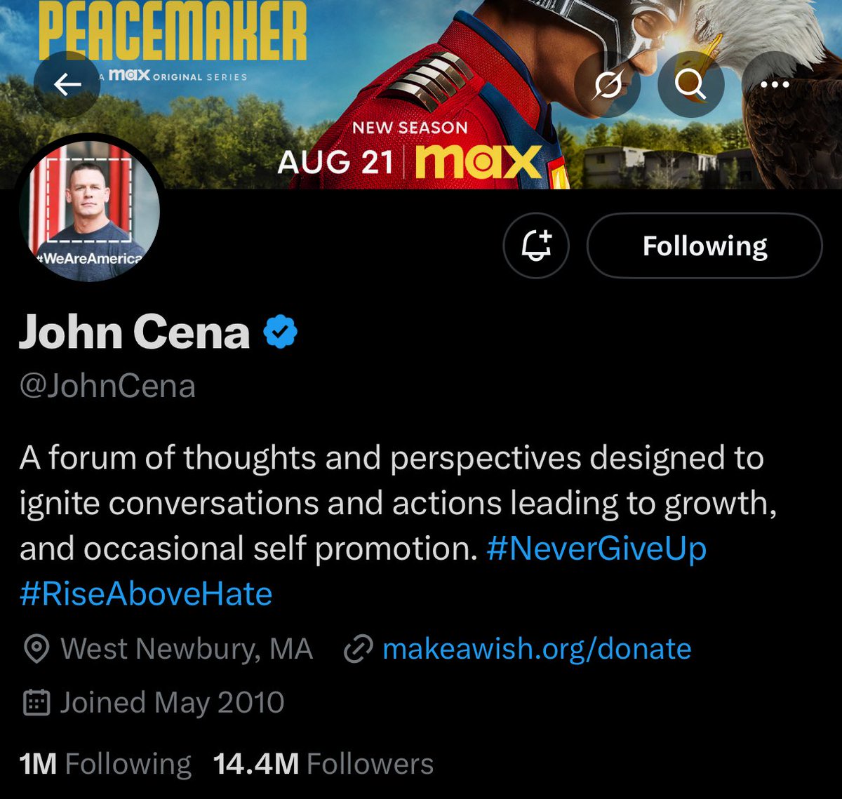 It’s kind of awesome that <a href="/JohnCena/">John Cena</a> follows a million accounts here.