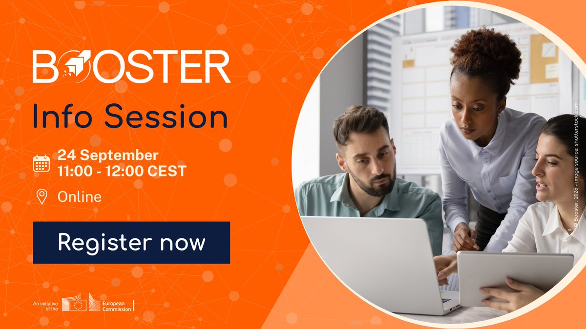 Boost your EU-funded project with <a href="/HorizonBooster/">Booster</a>! 🚀 Get expert support on exploitation, dissemination &amp; more. Join the live webinar &amp; unlock new opportunities!
📅 24/09/2025 – 11:00-12:00 CEST
💻Online
🔗Register now: ec.europa.eu/research/parti…
#EUresearch #HorizonEurope