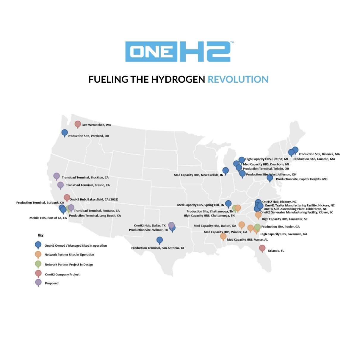 OneH2Fuel's tweet photo. OneH2 is expanding nationwide! 🌎 Projects live in NC, GA, CA, TX, and more. Wherever you operate, we’re working to bring you hydrogen fuel. Follow us for updates on new hydrogen hubs and stations. #HydrogenNetwork #Expansion https://t.co/0UWaJgWt8X